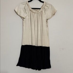 Ali Ro Elegant Cream Black mini Dress women 0 silk event pleated skirt party